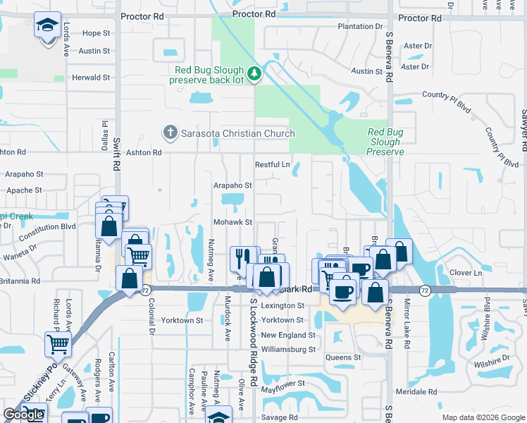 map of restaurants, bars, coffee shops, grocery stores, and more near 5531 Olive Avenue in Sarasota