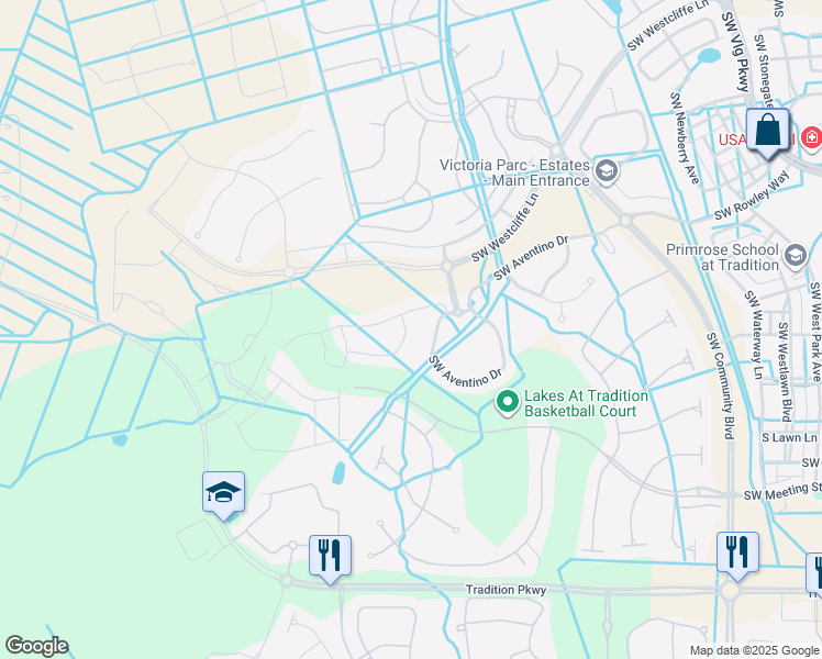 map of restaurants, bars, coffee shops, grocery stores, and more near 12125 Southwest Aventino Drive in Port St. Lucie