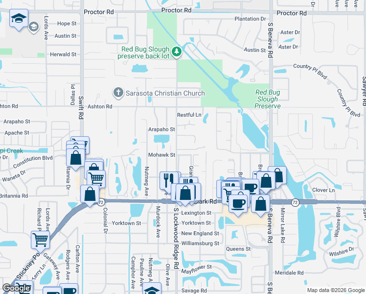 map of restaurants, bars, coffee shops, grocery stores, and more near 5531 Olive Avenue in Sarasota