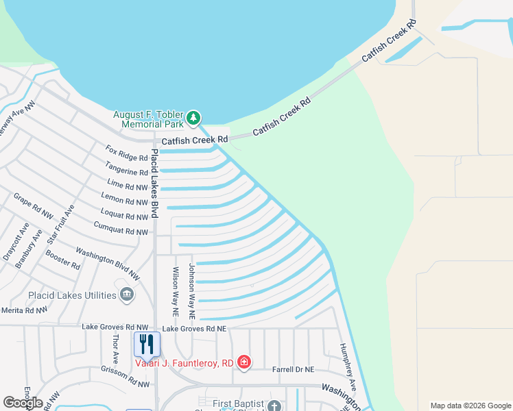 map of restaurants, bars, coffee shops, grocery stores, and more near 154 Loquat Road Northeast in Lake Placid