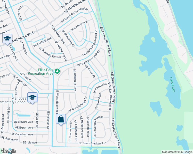 map of restaurants, bars, coffee shops, grocery stores, and more near 2273 Southeast Baron Street in Port St. Lucie