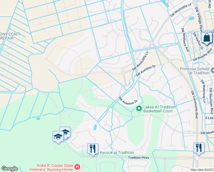 map of restaurants, bars, coffee shops, grocery stores, and more near 12329 Arabella Drive in Port St. Lucie