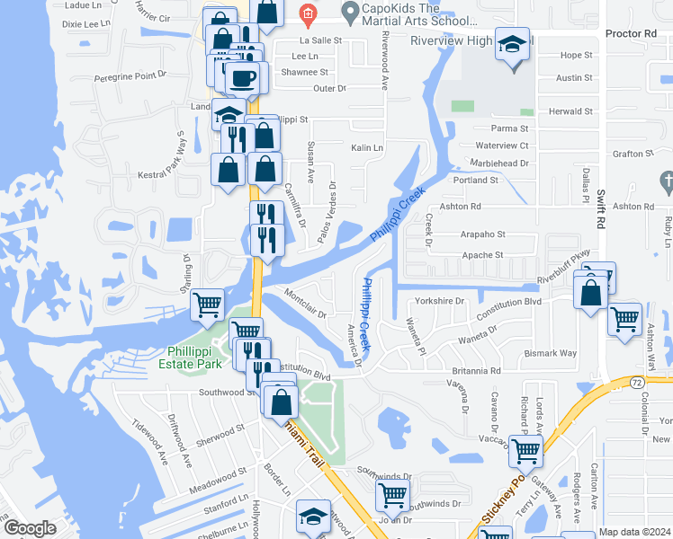 map of restaurants, bars, coffee shops, grocery stores, and more near 5305 Montclair Place in Sarasota