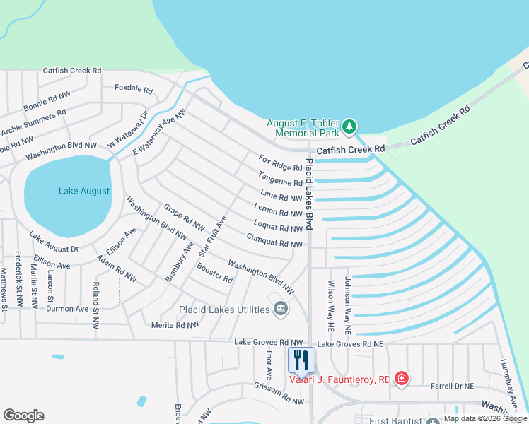map of restaurants, bars, coffee shops, grocery stores, and more near 123-125 Lemon Road Northwest in Lake Placid