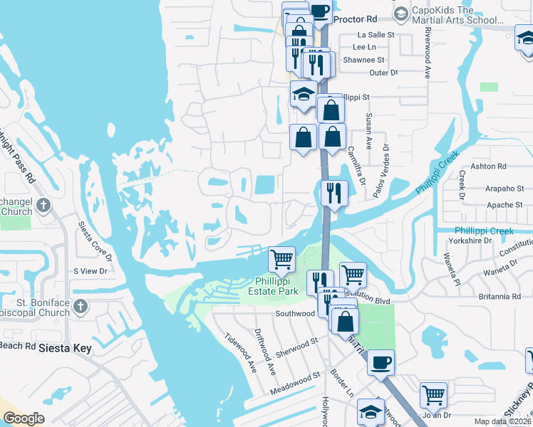 map of restaurants, bars, coffee shops, grocery stores, and more near 1646 Starling Drive in Sarasota