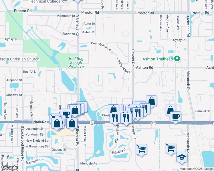 map of restaurants, bars, coffee shops, grocery stores, and more near 4018 Country View Drive in Sarasota