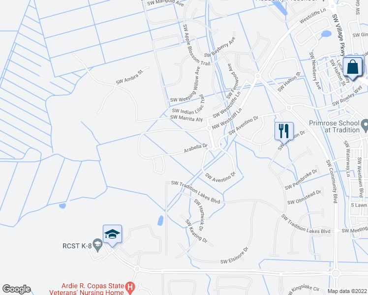 map of restaurants, bars, coffee shops, grocery stores, and more near 12329 sw arabella dr in Port St. Lucie