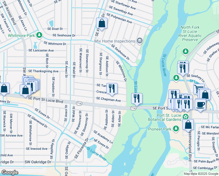 map of restaurants, bars, coffee shops, grocery stores, and more near 634 Southeast Tanner Avenue in Port St. Lucie
