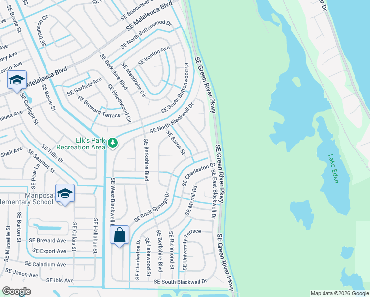 map of restaurants, bars, coffee shops, grocery stores, and more near 2273 Southeast Baron Street in Port St. Lucie