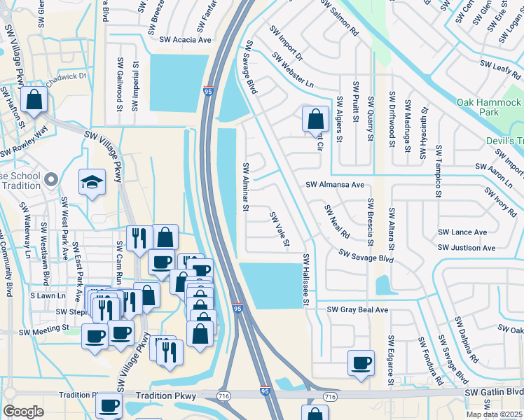 map of restaurants, bars, coffee shops, grocery stores, and more near 2424 Southwest Garcia Avenue in Port St. Lucie