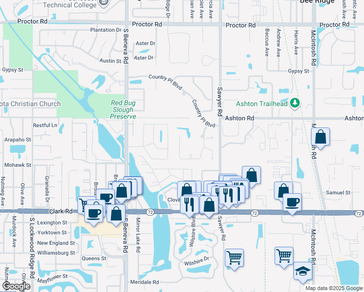 map of restaurants, bars, coffee shops, grocery stores, and more near 4018 Country View Drive in Sarasota
