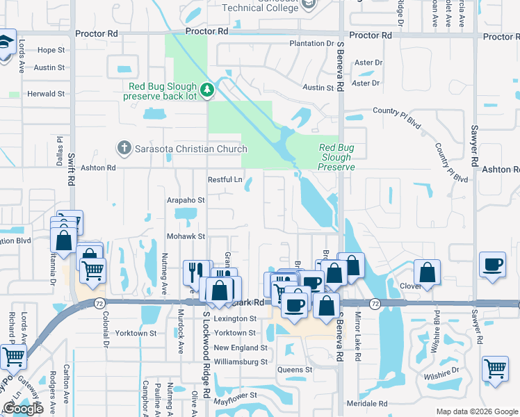 map of restaurants, bars, coffee shops, grocery stores, and more near 5336 Fox Run Road in Sarasota