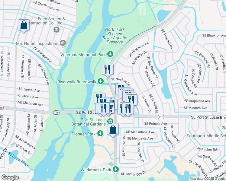 map of restaurants, bars, coffee shops, grocery stores, and more near in Port St. Lucie