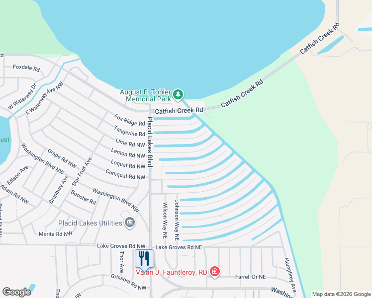 map of restaurants, bars, coffee shops, grocery stores, and more near 122 Lemon Road Northeast in Lake Placid