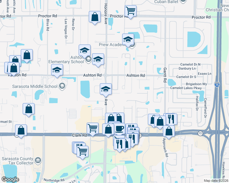 map of restaurants, bars, coffee shops, grocery stores, and more near 5357 Colony Meadows Lane in Sarasota