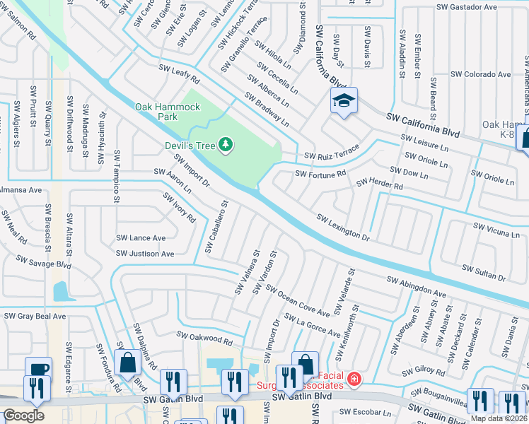 map of restaurants, bars, coffee shops, grocery stores, and more near 1837 Southwest Import Drive in Port Saint Lucie