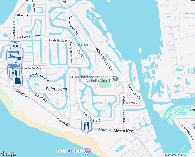 map of restaurants, bars, coffee shops, grocery stores, and more near 5220 Shadow Lawn Drive in Siesta Key