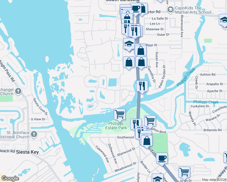map of restaurants, bars, coffee shops, grocery stores, and more near 1646 Starling Drive in Sarasota