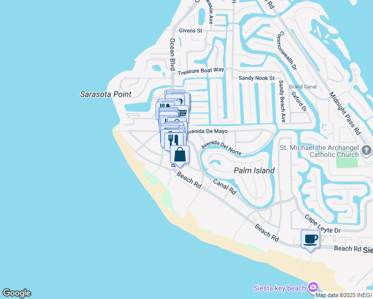 map of restaurants, bars, coffee shops, grocery stores, and more near 5235 Calle Menorca in Siesta Key