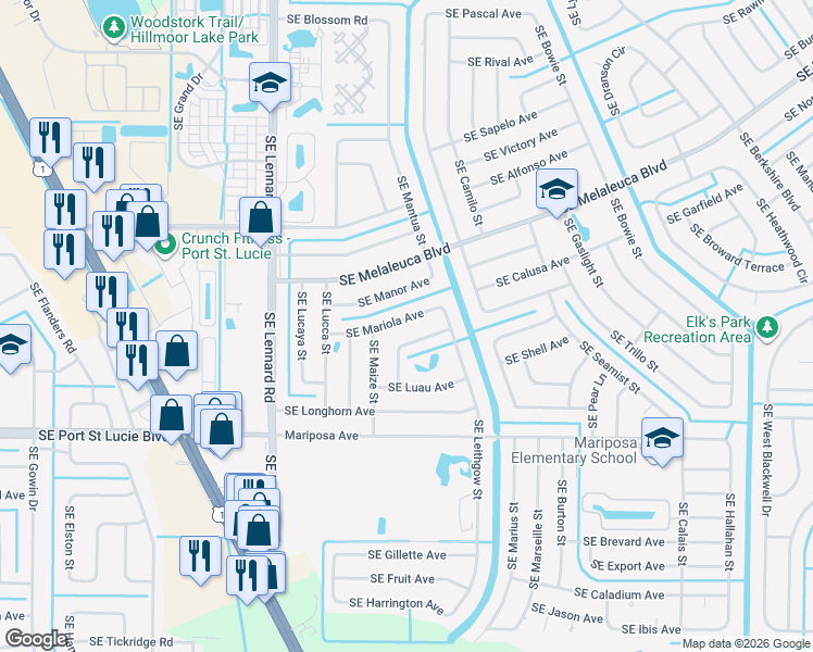 map of restaurants, bars, coffee shops, grocery stores, and more near 2337 Southeast Maniton Terrace in Port St. Lucie