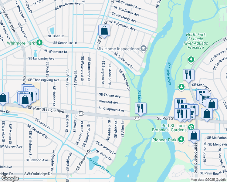 map of restaurants, bars, coffee shops, grocery stores, and more near 634 Southeast Tanner Avenue in Port St. Lucie