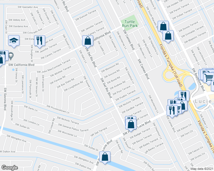 map of restaurants, bars, coffee shops, grocery stores, and more near 786 Southwest Bond Road in Port Saint Lucie