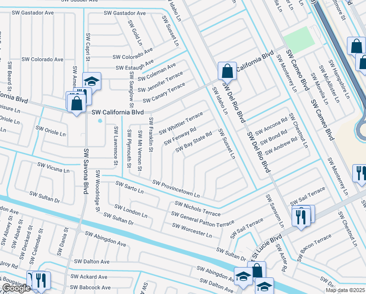 map of restaurants, bars, coffee shops, grocery stores, and more near 974 Southwest Bay State Road in Port Saint Lucie