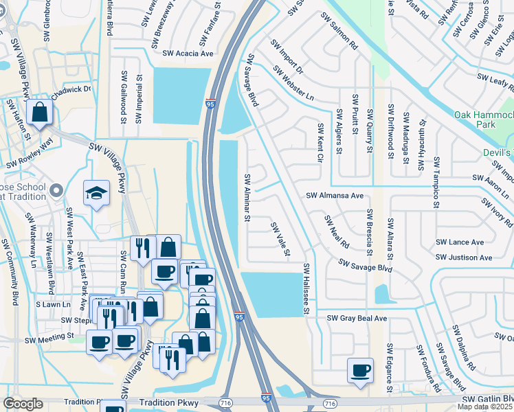 map of restaurants, bars, coffee shops, grocery stores, and more near 2424 Southwest Garcia Avenue in Port St. Lucie