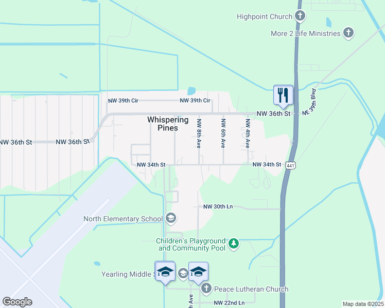 map of restaurants, bars, coffee shops, grocery stores, and more near 3586 Northwest 10th Avenue in Okeechobee