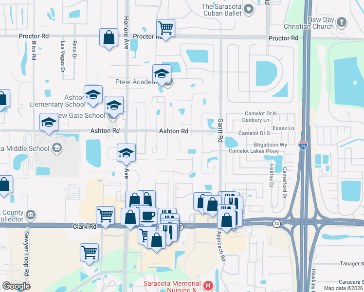 map of restaurants, bars, coffee shops, grocery stores, and more near 5575 Foxtail Palm Lane in Sarasota