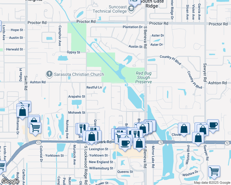 map of restaurants, bars, coffee shops, grocery stores, and more near 5436 Creeping Hammock Way in Sarasota