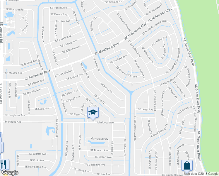 map of restaurants, bars, coffee shops, grocery stores, and more near 2209 Southeast Genoa Street in Port Saint Lucie