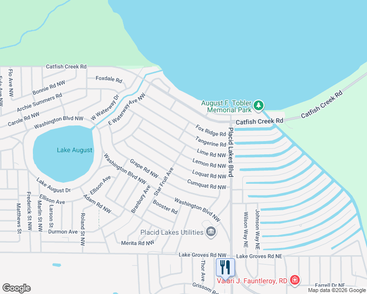 map of restaurants, bars, coffee shops, grocery stores, and more near 238 Lime Road Northwest in Lake Placid