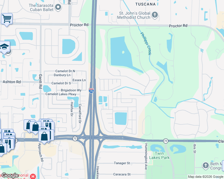 map of restaurants, bars, coffee shops, grocery stores, and more near 5365 Grasmere Lane in Sarasota