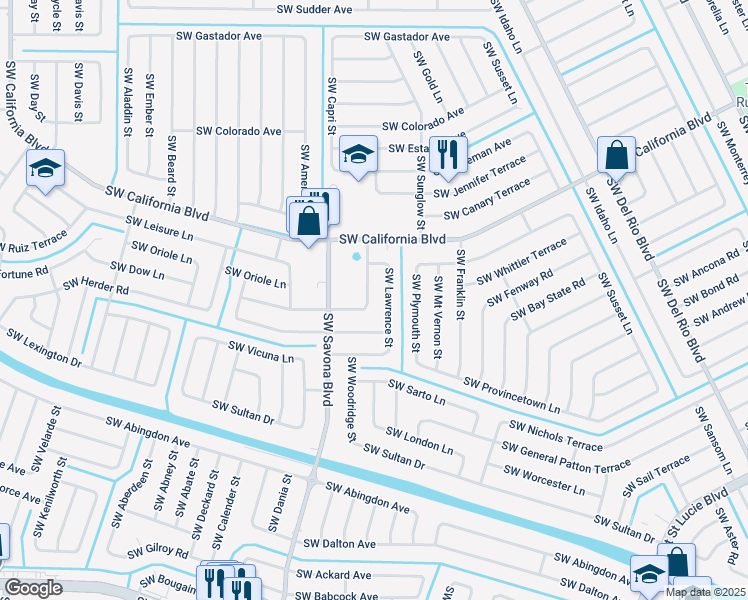 map of restaurants, bars, coffee shops, grocery stores, and more near 2240 Southwest Lawrence Street in Port St. Lucie