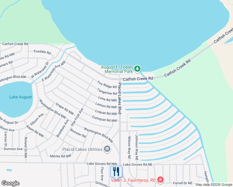 map of restaurants, bars, coffee shops, grocery stores, and more near 111 Tangerine Rd in Lake Placid