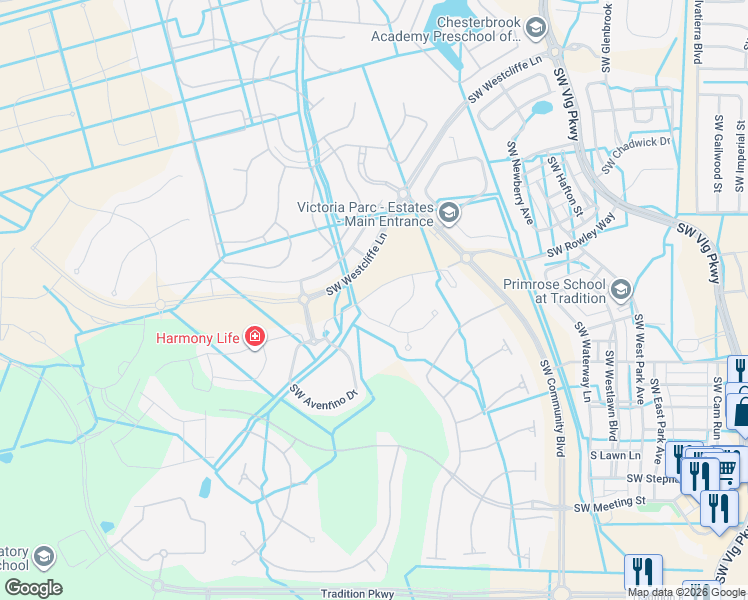 map of restaurants, bars, coffee shops, grocery stores, and more near 11779 Southwest Aventino Drive in Port St. Lucie