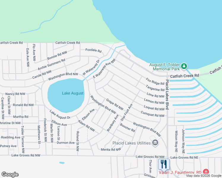 map of restaurants, bars, coffee shops, grocery stores, and more near 265 Loquat Road Northwest in Lake Placid