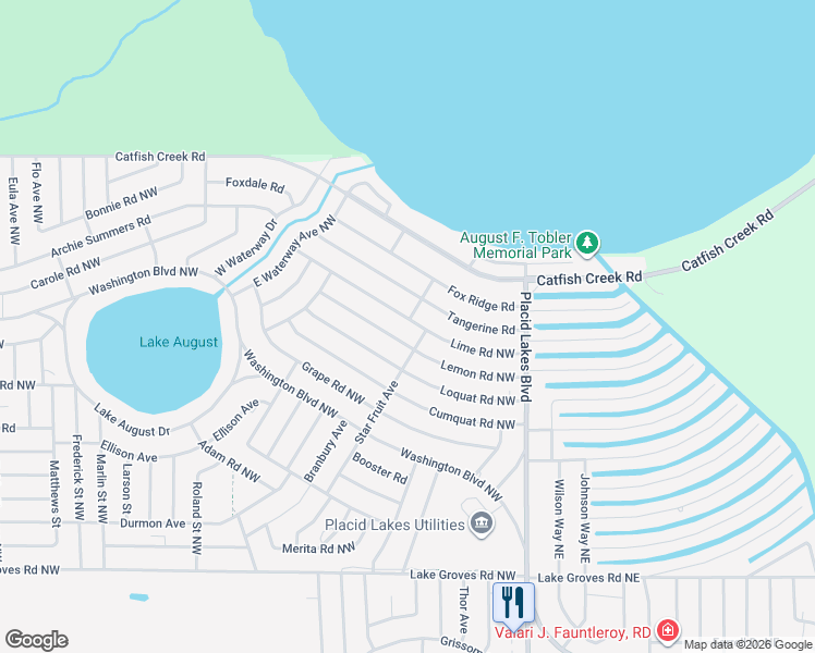 map of restaurants, bars, coffee shops, grocery stores, and more near 238 Lime Road Northwest in Lake Placid