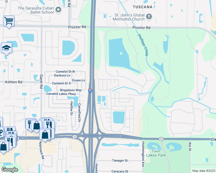 map of restaurants, bars, coffee shops, grocery stores, and more near 5365 Grasmere Lane in Sarasota