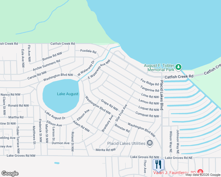 map of restaurants, bars, coffee shops, grocery stores, and more near 265 Loquat Road Northwest in Lake Placid
