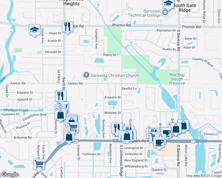 map of restaurants, bars, coffee shops, grocery stores, and more near 5319 Murdock Avenue in Sarasota