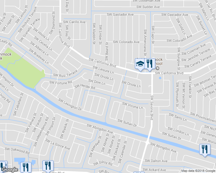 map of restaurants, bars, coffee shops, grocery stores, and more near 1418 Southwest Dow Lane in Port St. Lucie