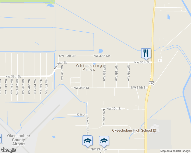 map of restaurants, bars, coffee shops, grocery stores, and more near 3586 Northwest 10th Avenue in Okeechobee