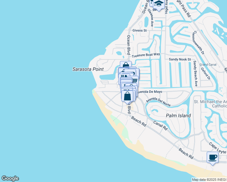 map of restaurants, bars, coffee shops, grocery stores, and more near 125 Avenida Messina in Siesta Key