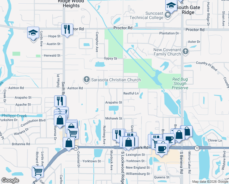 map of restaurants, bars, coffee shops, grocery stores, and more near 5319 Murdock Avenue in Sarasota