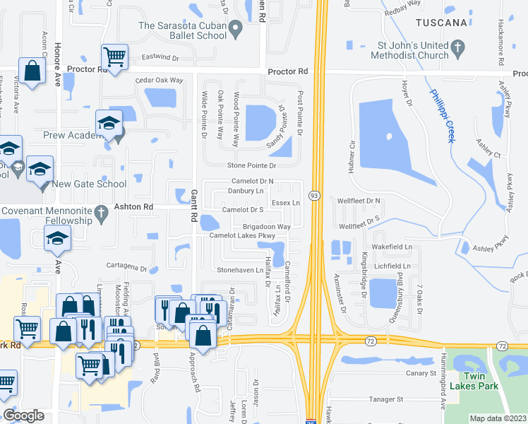 map of restaurants, bars, coffee shops, grocery stores, and more near 5928 Camelot Drive South in Sarasota