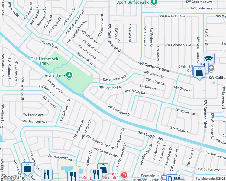 map of restaurants, bars, coffee shops, grocery stores, and more near 1617 Southwest Herder Road in Port St. Lucie
