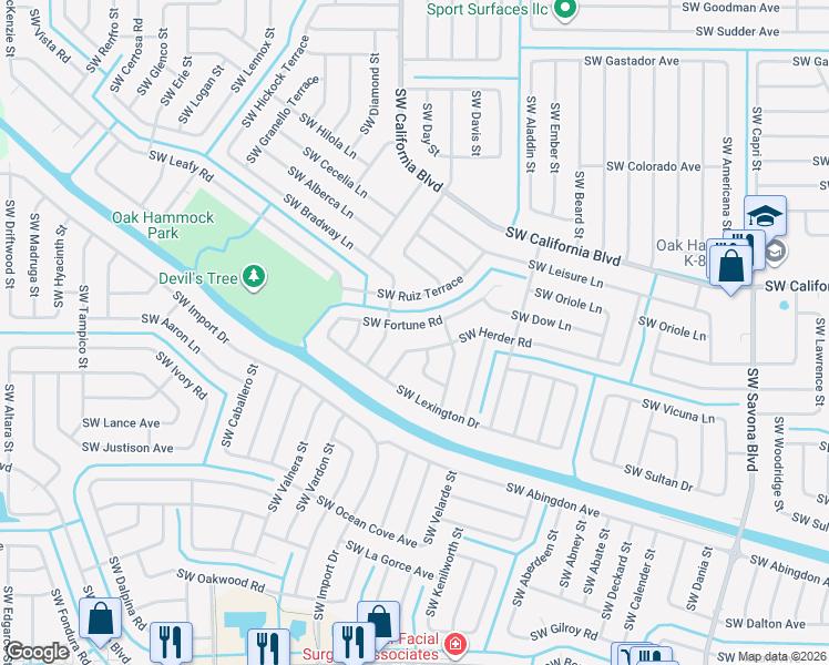 map of restaurants, bars, coffee shops, grocery stores, and more near 1617 Southwest Herder Road in Port St. Lucie
