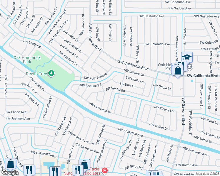 map of restaurants, bars, coffee shops, grocery stores, and more near 1586 Southwest Herder Road in Port St. Lucie